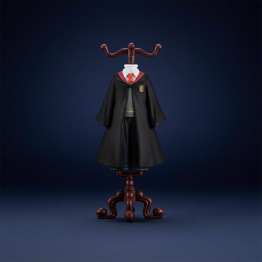 Kids' Halloween Wizard Collectible Figurine with School Uniform Robe and Display Stand - Image 1