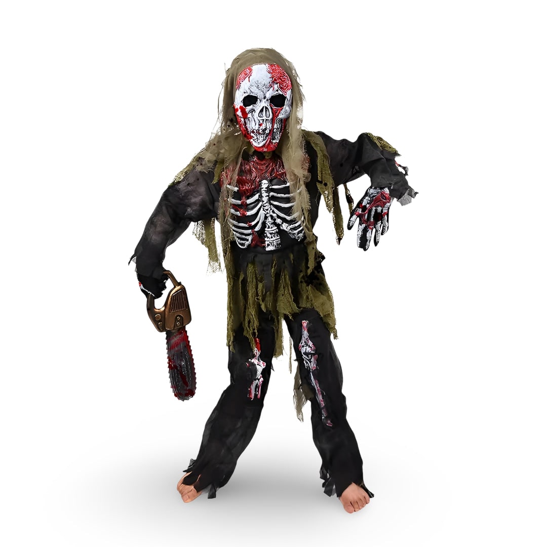 Kids' Halloween Zombie Skeleton Costume with Mask and Gloves for Scary Party Dress-Up - Image 2