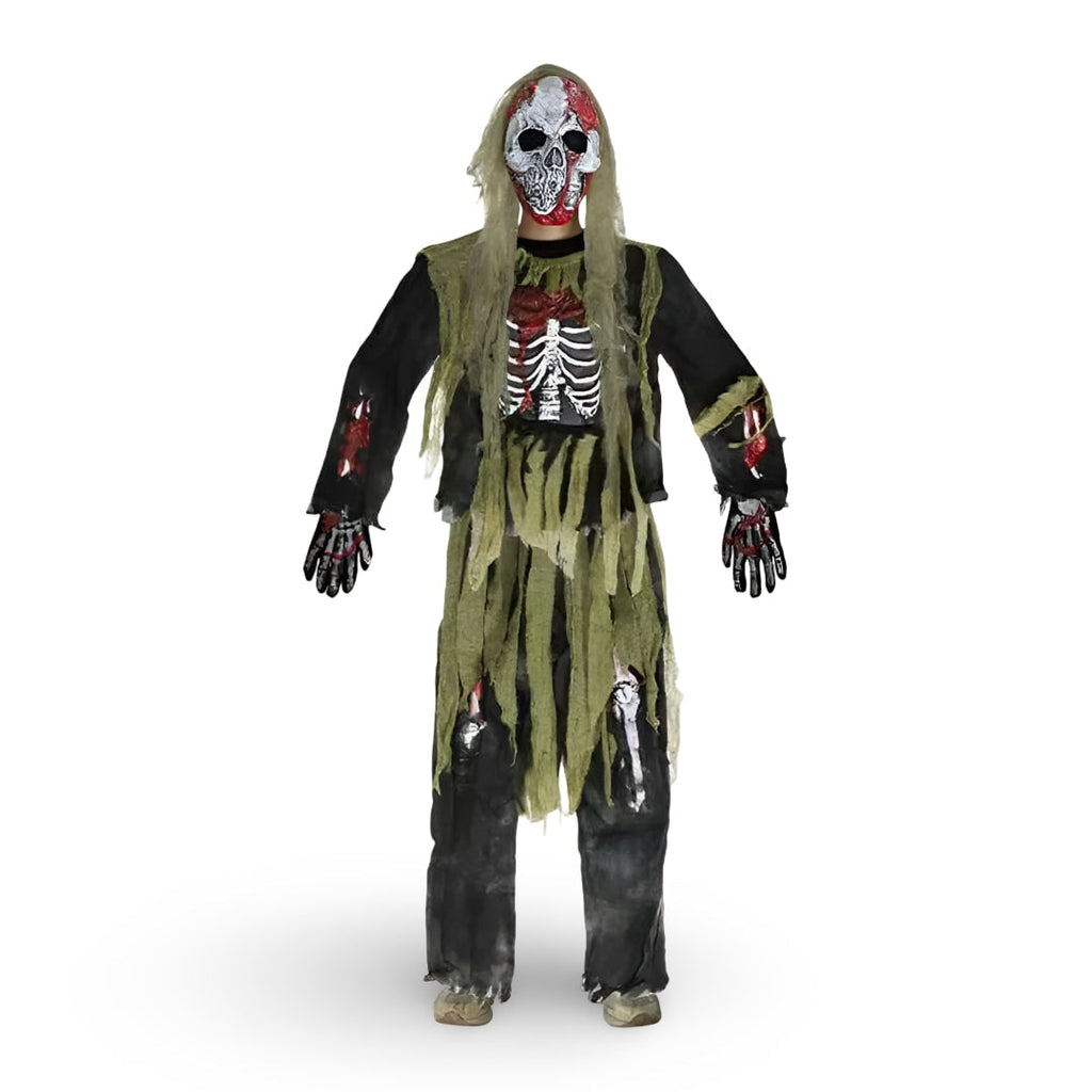 Kids' Halloween Zombie Skeleton Costume with Mask and Gloves for Scary Party Dress-Up - Image 3
