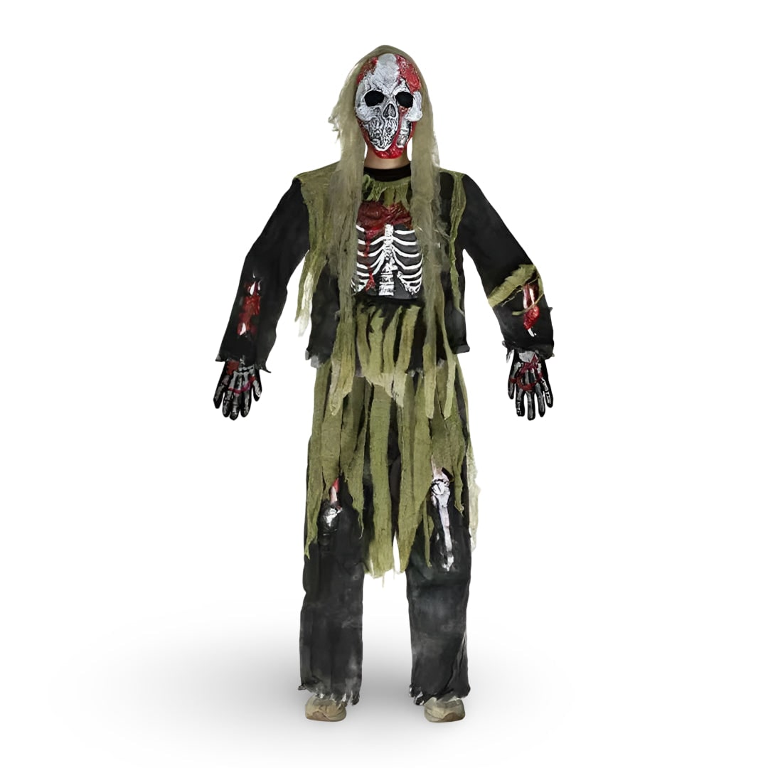 Kids' Halloween Zombie Skeleton Costume with Mask and Gloves for Scary Party Dress-Up - Image 3