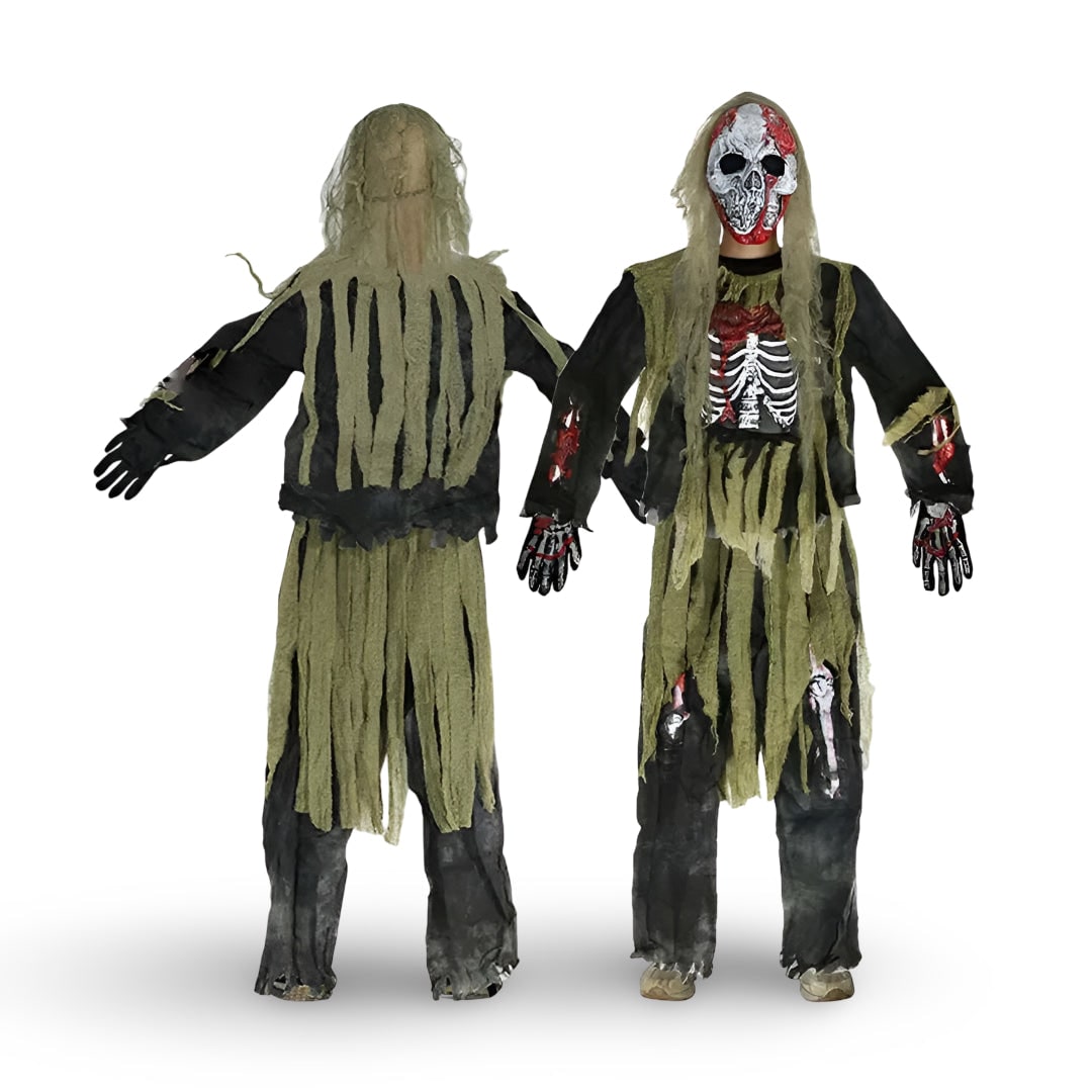Kids' Halloween Zombie Skeleton Costume with Mask and Gloves for Scary Party Dress-Up - Image 4