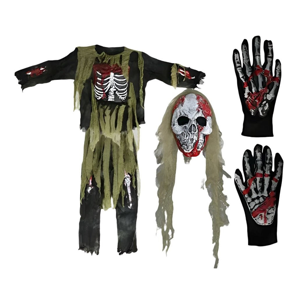 Kids' Halloween Zombie Skeleton Costume with Mask and Gloves for Scary Party Dress-Up - Image 5