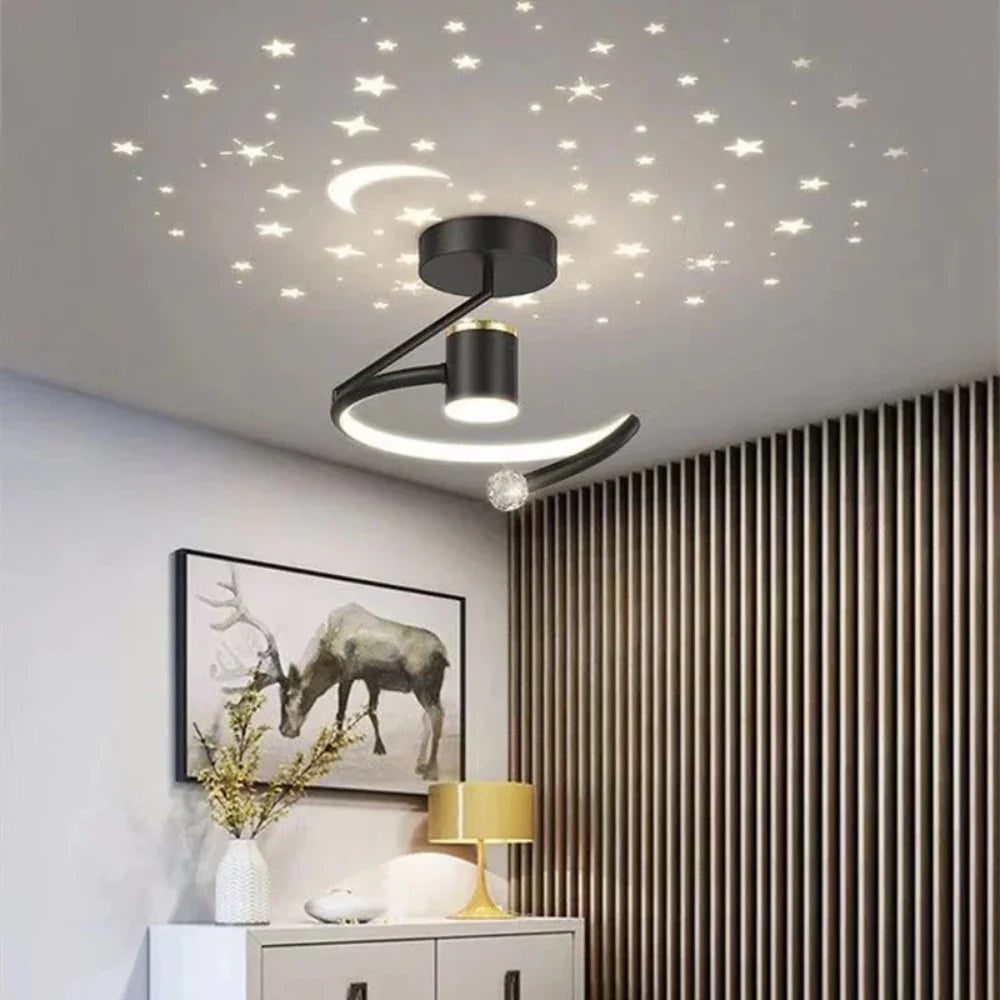 Kids' LED Ceiling Light with Star Projection and Dimmable Semi Flush Design for Bedroom - Image 2