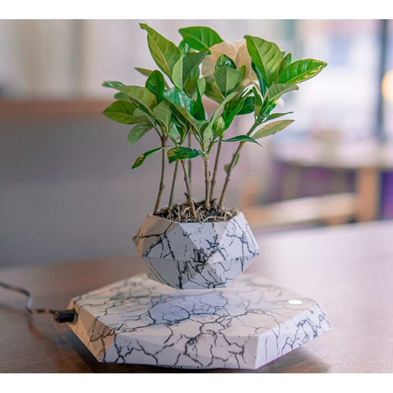 Kids' Levitating Plant Pot with Floating Marble Base and 360-Degree Rotation for Indoor Ceramic - Image 2