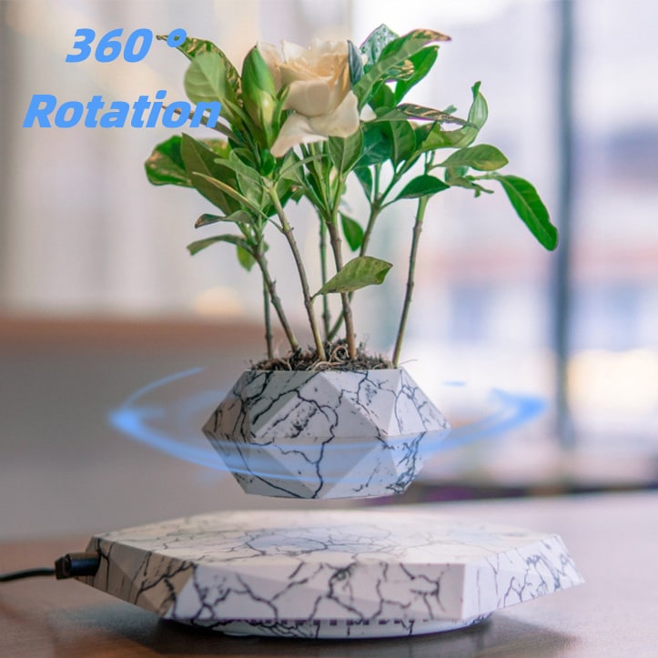 Kids' Levitating Plant Pot with Floating Marble Base and 360-Degree Rotation for Indoor Ceramic - Image 3