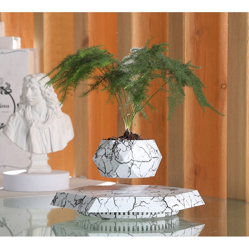 Kids' Levitating Plant Pot with Floating Marble Base and 360-Degree Rotation for Indoor Ceramic - Image 8