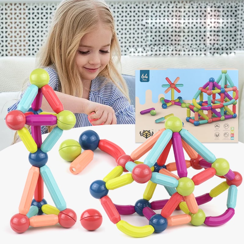 Kids' Magnetic Building Blocks and Cubes with Sticks and Balls Stem Construction Toy Set - Image 1