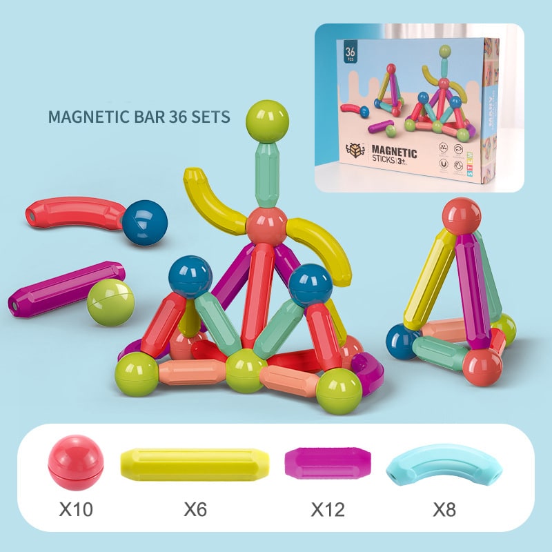 Kids' Magnetic Building Blocks and Cubes with Sticks and Balls Stem Construction Toy Set - Image 2