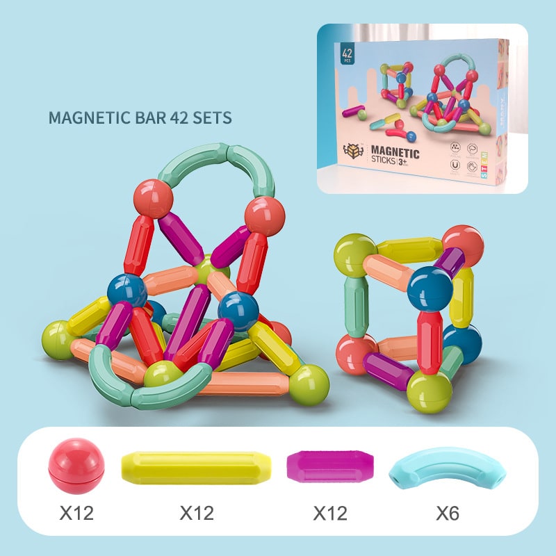 Kids' Magnetic Building Blocks and Cubes with Sticks and Balls Stem Construction Toy Set - Image 4