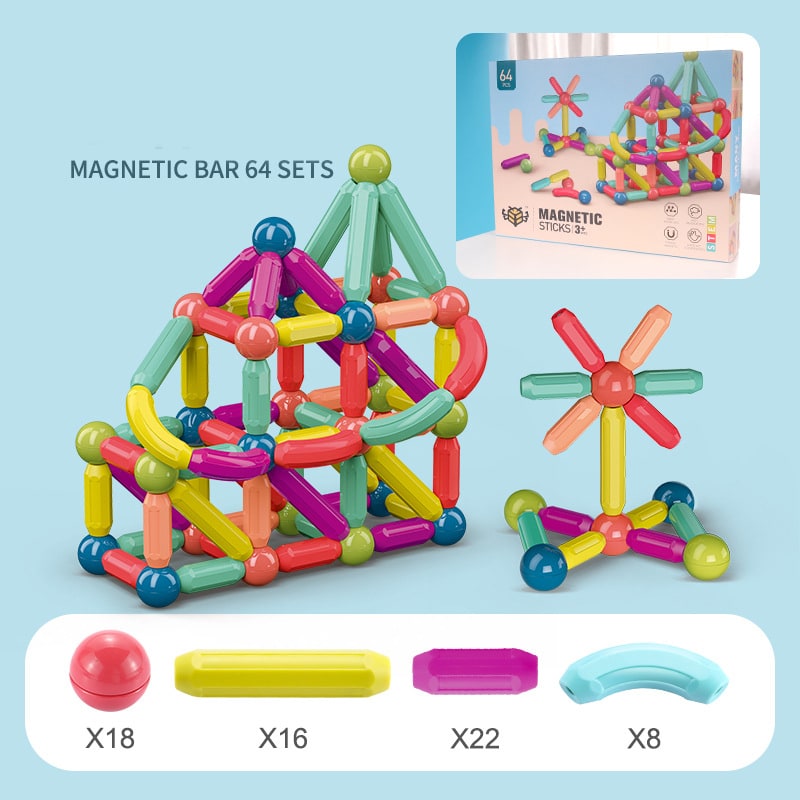 Kids' Magnetic Building Blocks and Cubes with Sticks and Balls Stem Construction Toy Set - Image 5