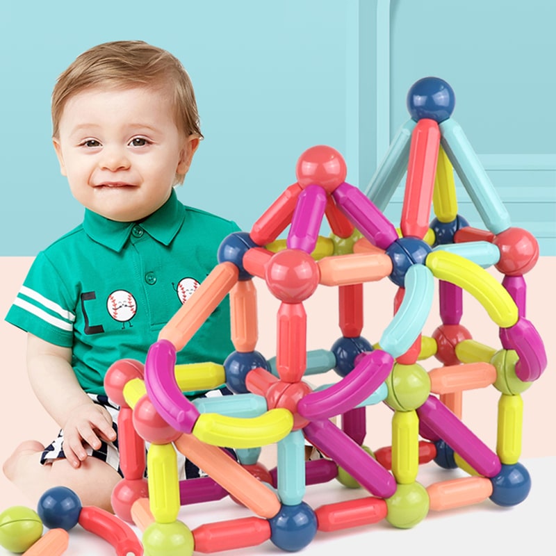 Kids' Magnetic Building Blocks and Cubes with Sticks and Balls Stem Construction Toy Set - Image 7