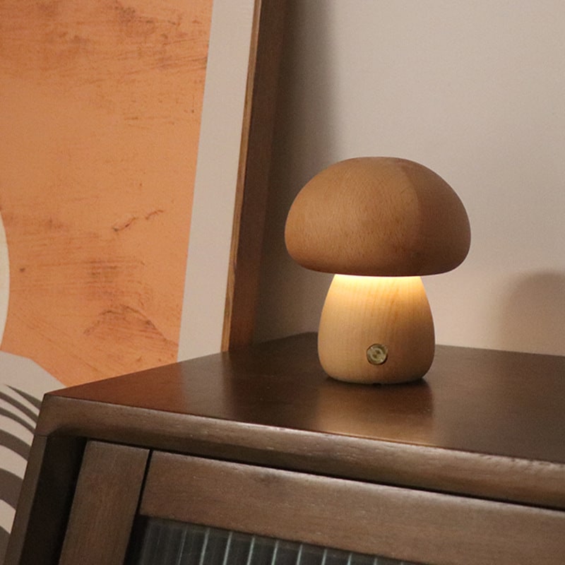 Kids' Mushroom Night Light and Lamp for Bedroom with Wooden Touch Control LED Bedside Table - Image 2