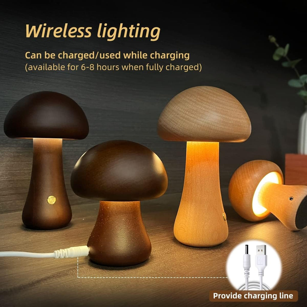 Kids' Mushroom Night Light and Lamp for Bedroom with Wooden Touch Control LED Bedside Table - Image 3