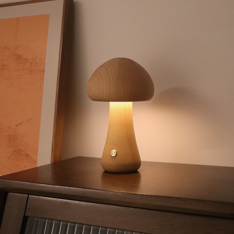 Kids' Mushroom Night Light and Lamp for Bedroom with Wooden Touch Control LED Bedside Table - Image 6