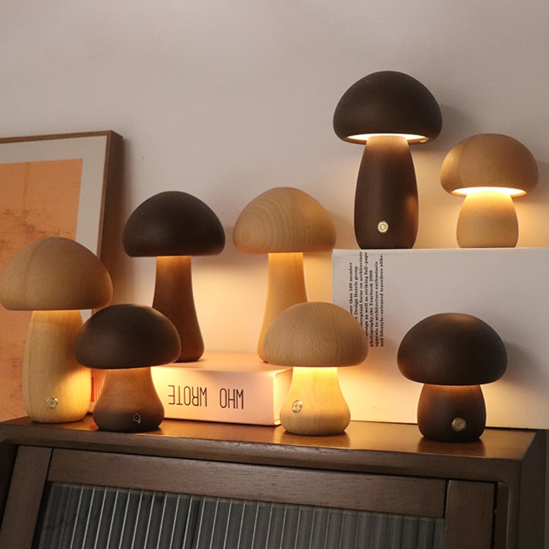 Kids' Mushroom Night Light and Lamp for Bedroom with Wooden Touch Control LED Bedside Table - Image 7