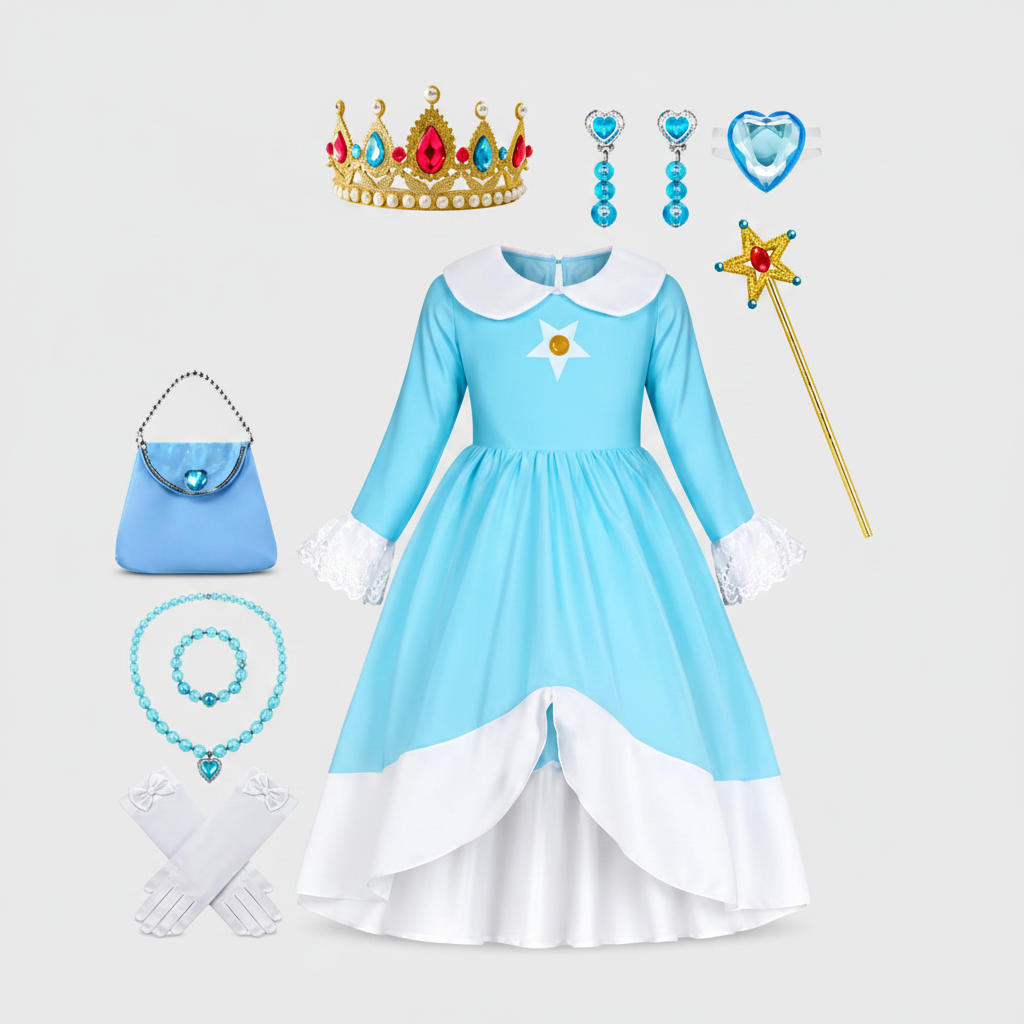 Kids' Princess Costume Dress with Crown and Magic Wand - Image 1