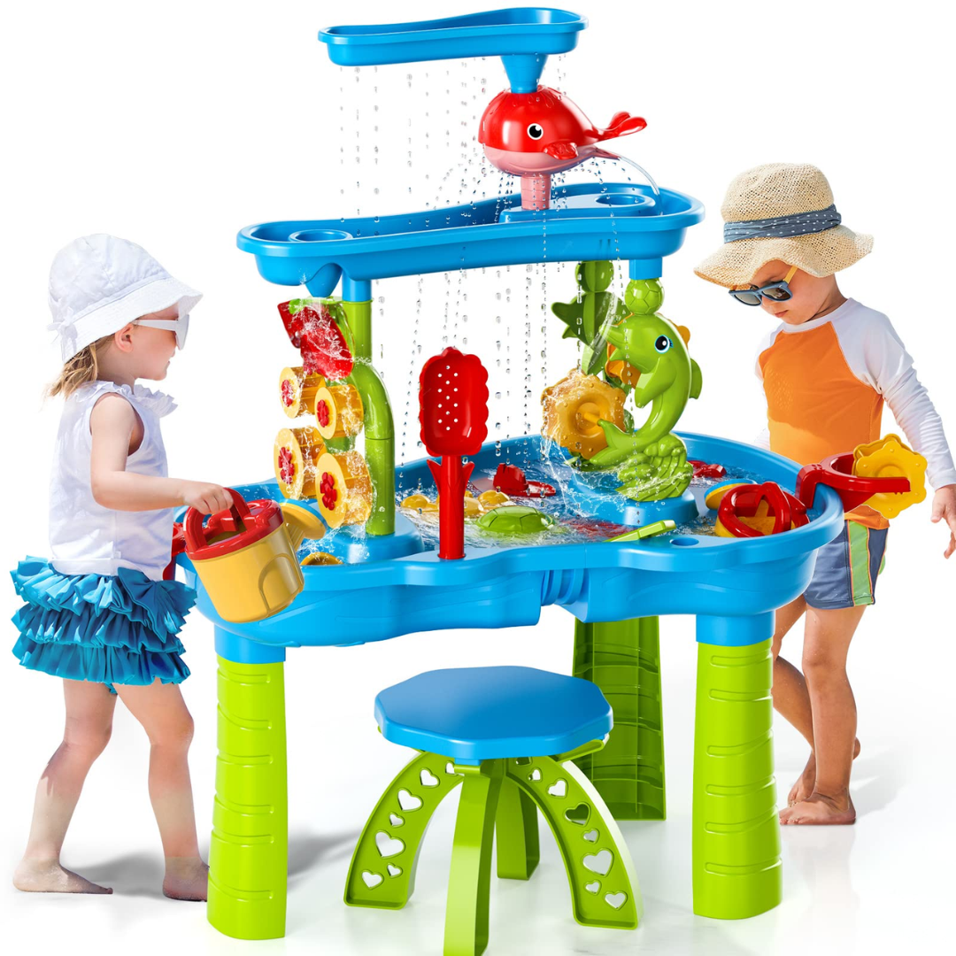 Kids'' Sand and Water Table with 15 Accessories and Multi-Tier Design - Image 1