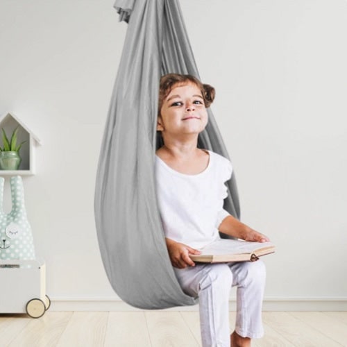 Kids' Sensory Swing Cocoon with Stretchy Fabric for Indoor Bedroom Relaxation and Calm - Image 4
