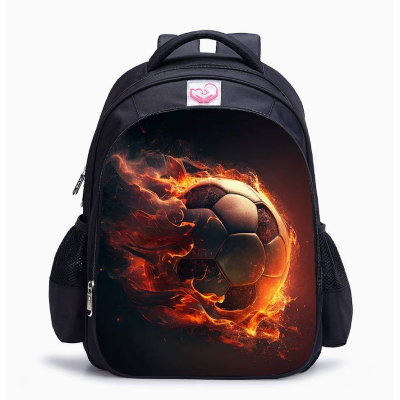 Kids''' Soccer Backpack with Flaming Print Zippered Compartments and Adjustable Straps - Image 1