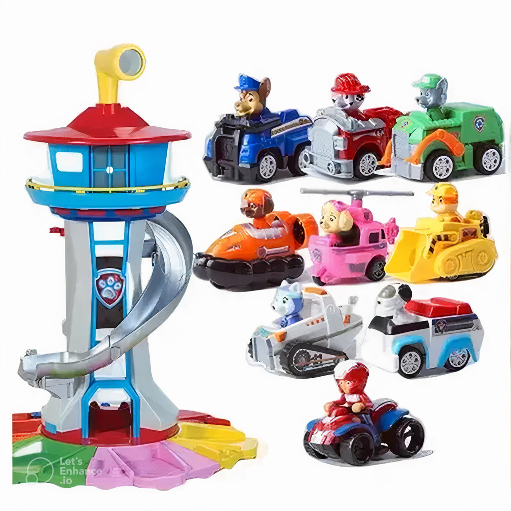 Kids' Toy Set Lookout Tower with Spiral Slide Rotating Periscope and Rescue Vehicles - Image 4