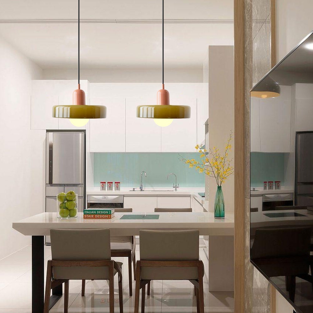 Kitchen Pendant Light Fixture with Adjustable Cord and Glass Disc Shade for Living Room - Image 3