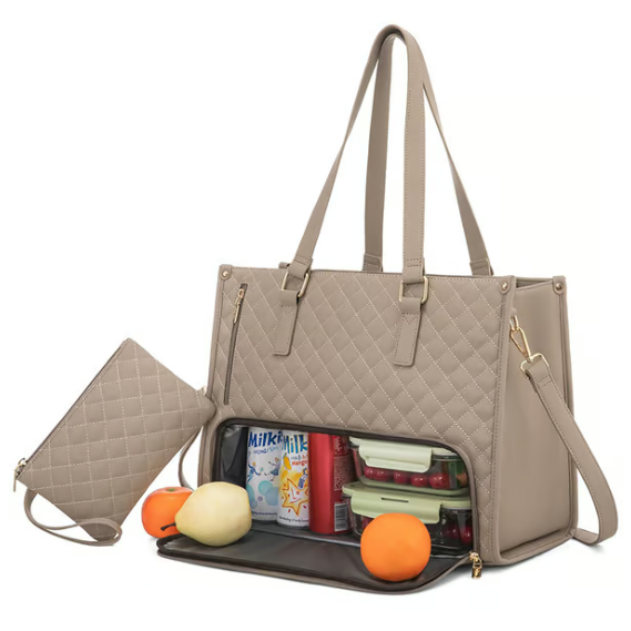 Laptop Tote Bag Lunch Quilted Insulated Water Resistant Organizer With Compartment - Image 1