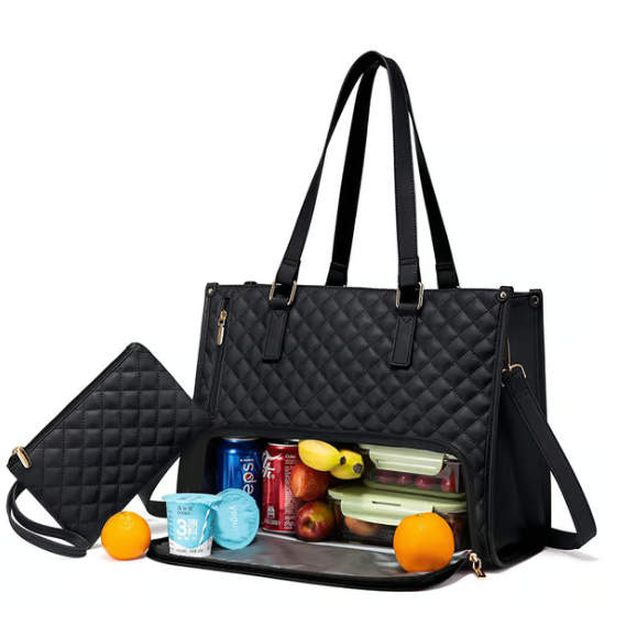 Laptop Tote Bag Lunch Quilted Insulated Water Resistant Organizer With Compartment - Image 10