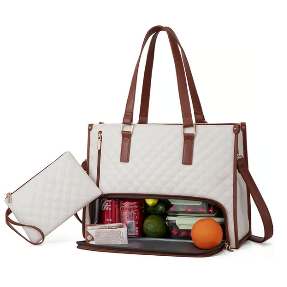 Laptop Tote Bag Lunch Quilted Insulated Water Resistant Organizer With Compartment - Image 11