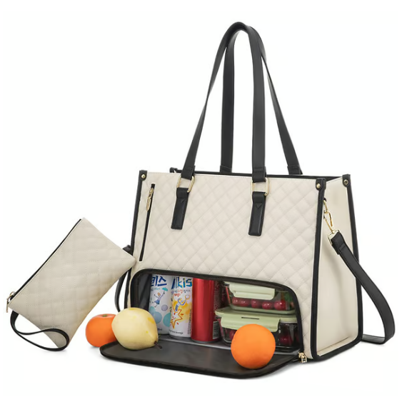 Laptop Tote Bag Lunch Quilted Insulated Water Resistant Organizer With Compartment - Image 12