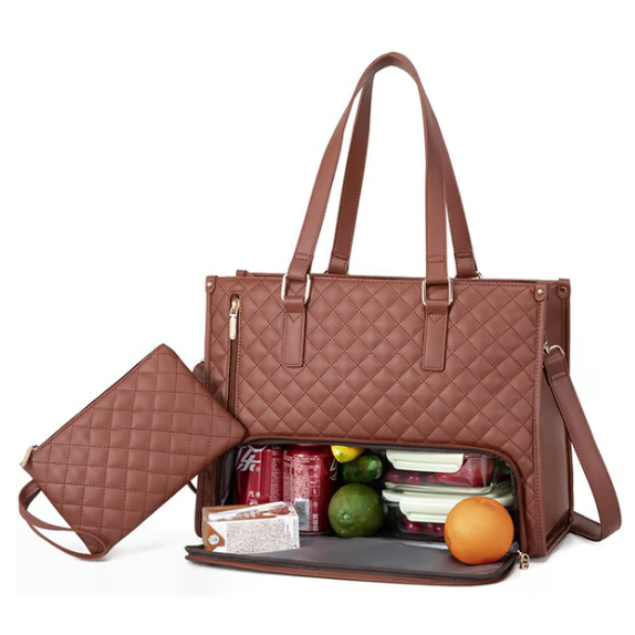 Laptop Tote Bag Lunch Quilted Insulated Water Resistant Organizer With Compartment - Image 13