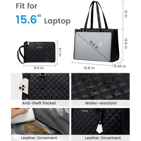 Laptop Tote Bag Lunch Quilted Insulated Water Resistant Organizer With Compartment - Image 3