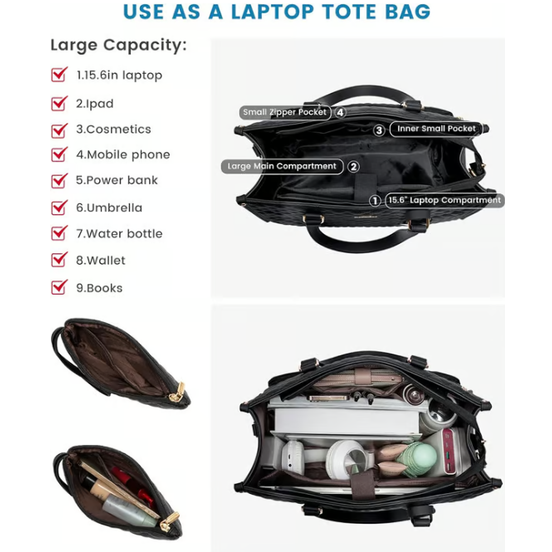 Laptop Tote Bag Lunch Quilted Insulated Water Resistant Organizer With Compartment - Image 5