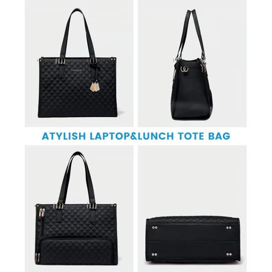Laptop Tote Bag Lunch Quilted Insulated Water Resistant Organizer With Compartment - Image 7