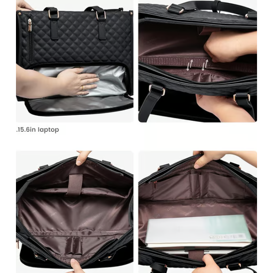 Laptop Tote Bag Lunch Quilted Insulated Water Resistant Organizer With Compartment - Image 8