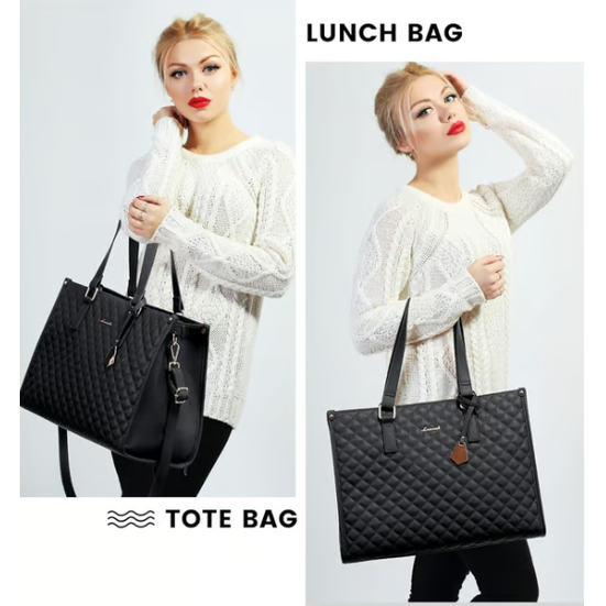 Laptop Tote Bag Lunch Quilted Insulated Water Resistant Organizer With Compartment - Image 9