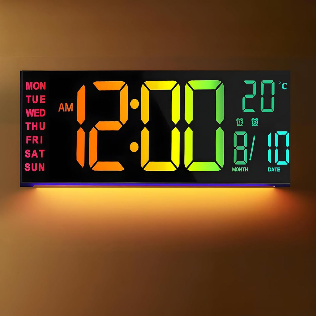 Large Digital Wall Clock with Rgb LED Display Nightlight and Dual Alarms Modern - Image 1