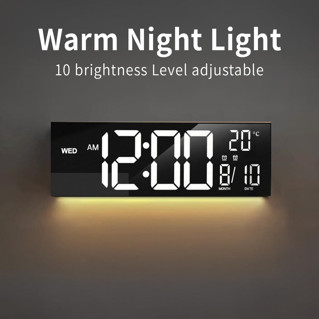 Large Digital Wall Clock with Rgb LED Display Nightlight and Dual Alarms Modern - Image 2