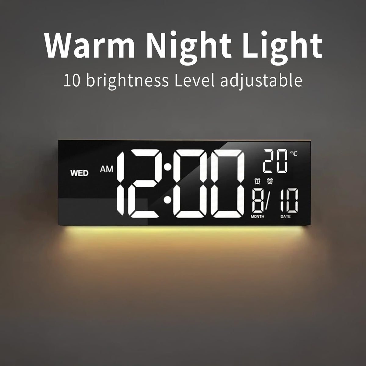 Large Digital Wall Clock with Rgb LED Display Nightlight and Dual Alarms Modern - Image 2