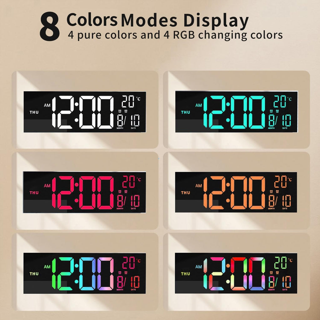 Large Digital Wall Clock with Rgb LED Display Nightlight and Dual Alarms Modern - Image 3