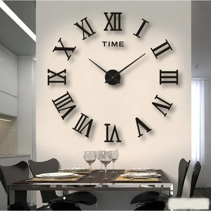 Large Long Wall Clock with 3D Adhesive Numbers and Minimalist Metal Hands Vintage - Image 10