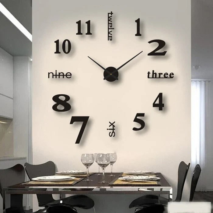 Large Long Wall Clock with 3D Adhesive Numbers and Minimalist Metal Hands Vintage - Image 14