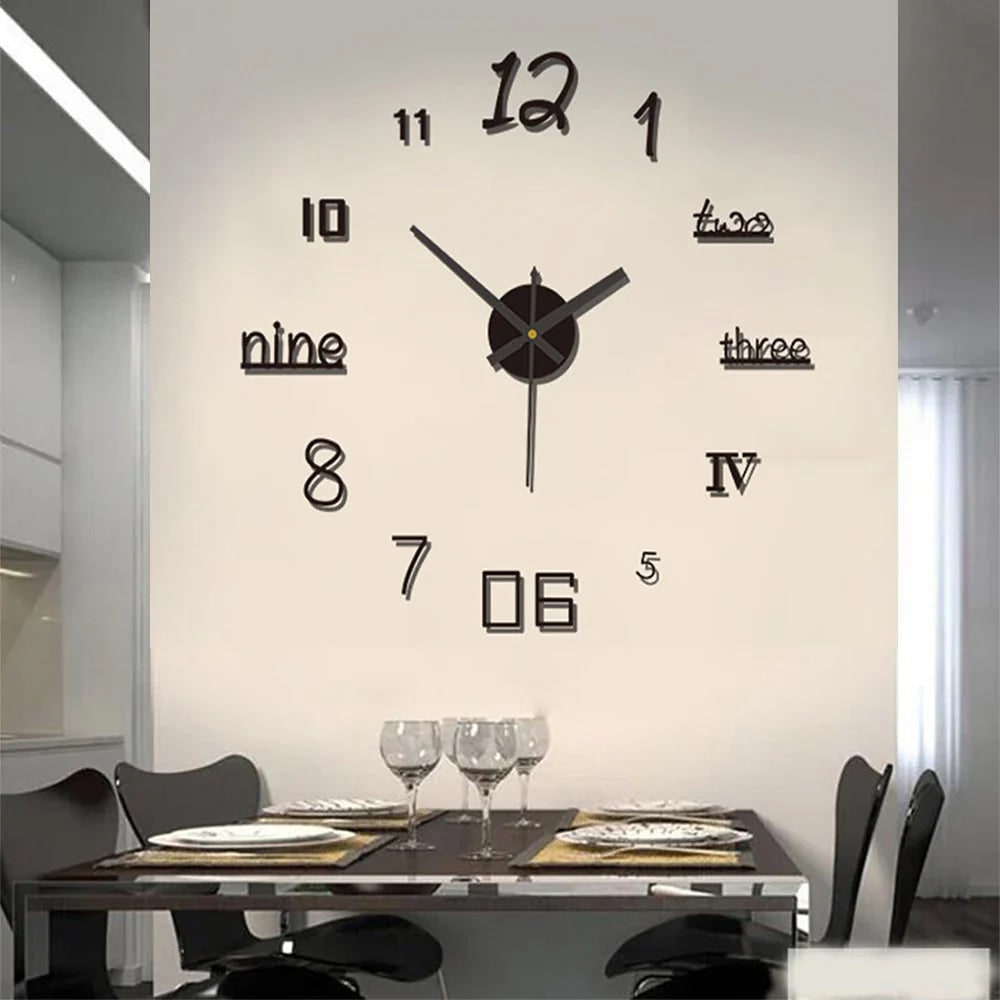 Large Long Wall Clock with 3D Adhesive Numbers and Minimalist Metal Hands Vintage - Image 2