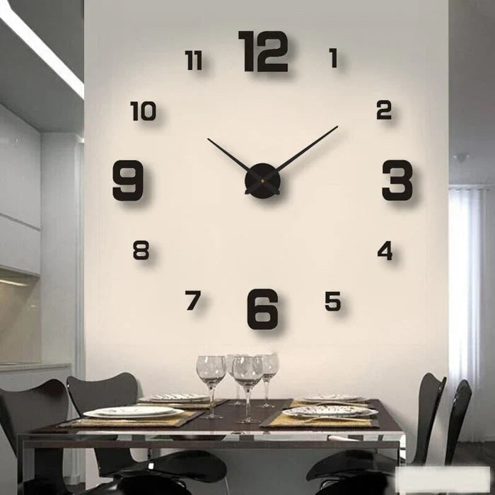 Large Long Wall Clock with 3D Adhesive Numbers and Minimalist Metal Hands Vintage - Image 5