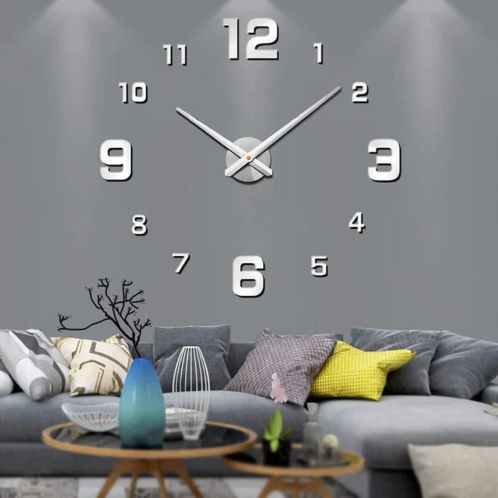 Large Long Wall Clock with 3D Adhesive Numbers and Minimalist Metal Hands Vintage - Image 6