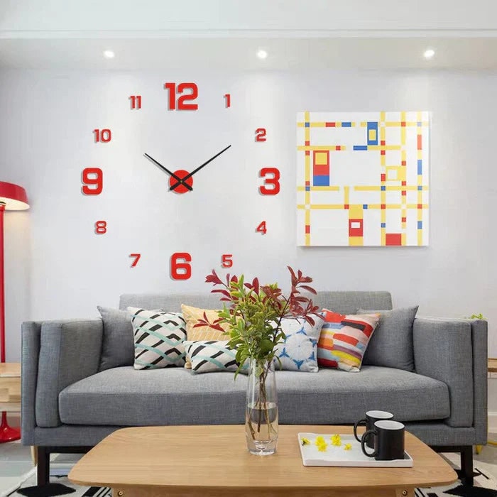 Large Long Wall Clock with 3D Adhesive Numbers and Minimalist Metal Hands Vintage - Image 8