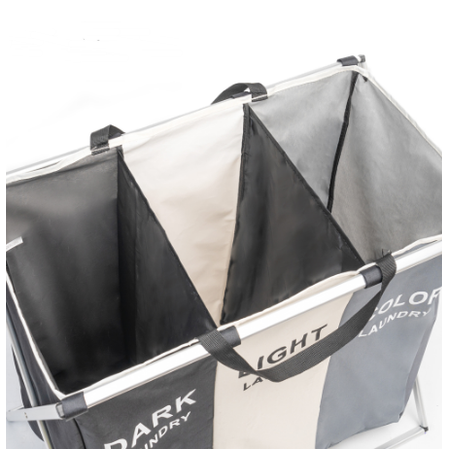 Laundry Basket Triple Collapsible Hamper with 3 Compartments and Aluminum X-Frame - Image 2
