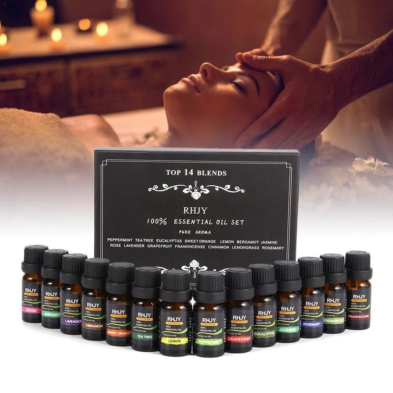 Lavender Essential Oil Set for Diffuser with Aroma 14-Bottle Amber Glass Kit - Image 3