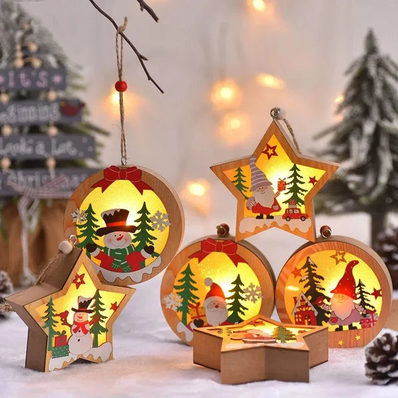 LED Christmas Ornament with Warm Glow Wooden Design and Energy Efficient Lights - Image 1
