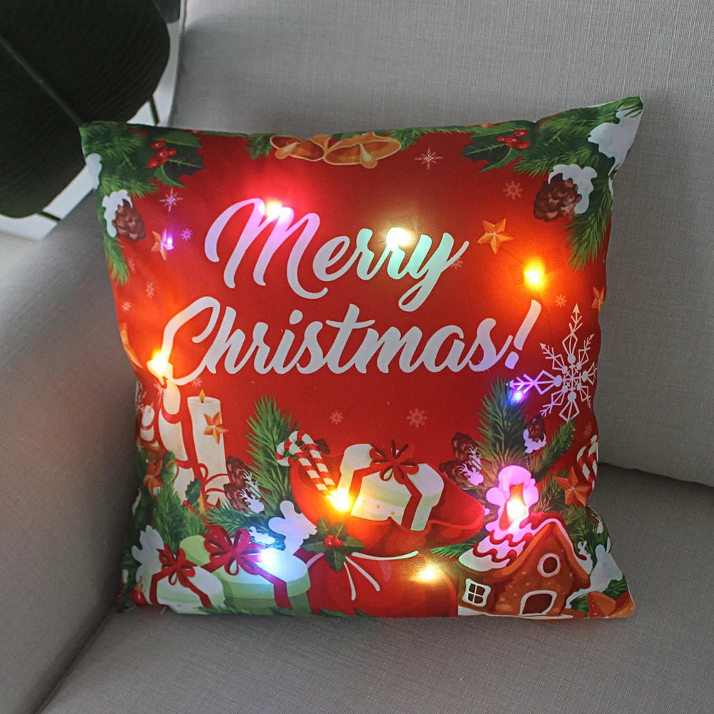 LED Christmas Pillow Cover with Luminous Holiday Patterns and Soft Fabric for Festive Home Décor - Image 1