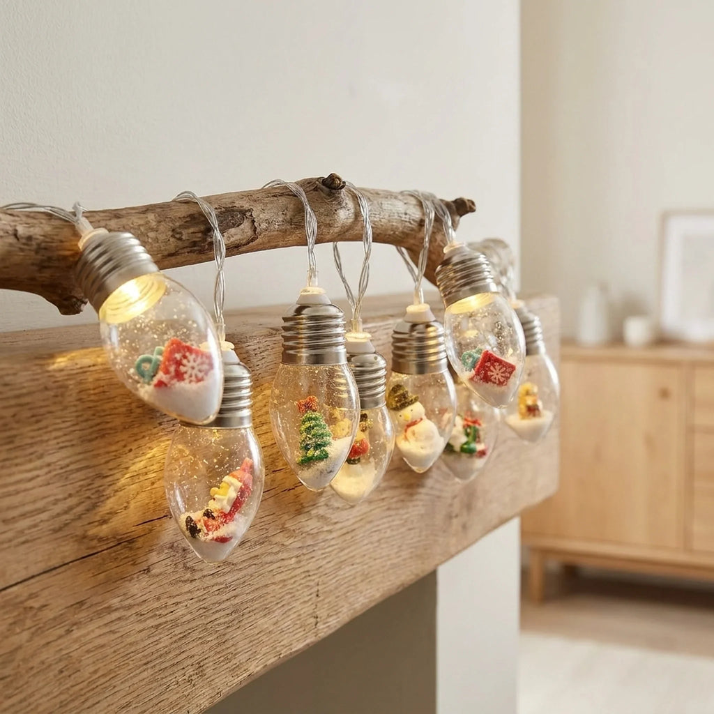 LED Christmas String Lights with Hanging Miniature Figurine Bulbs and Warm White Glow - Image 1